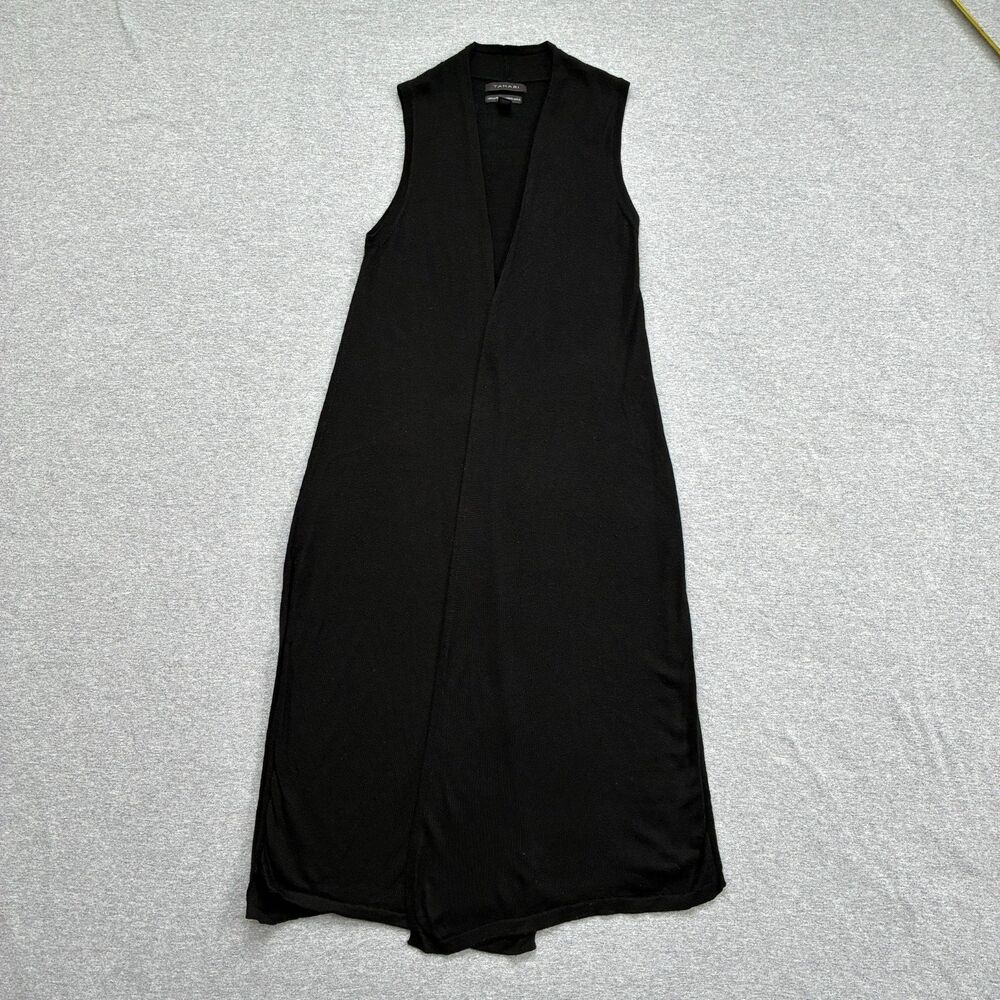 Tahari 100% Extra Fine Merino Wool Duster Vest S Black Classic Quiet Luxury